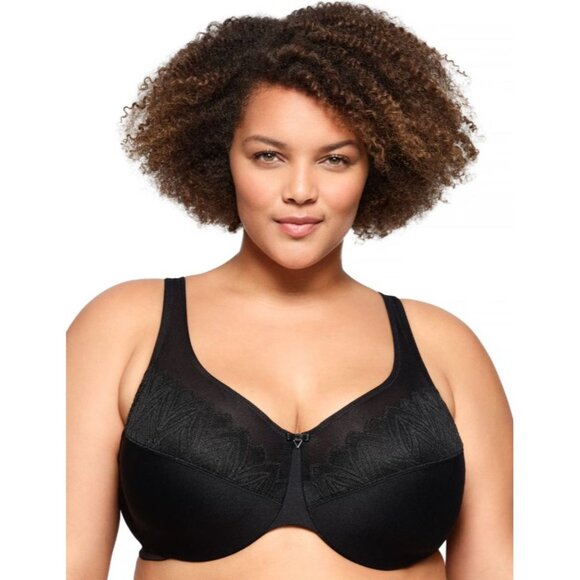 NWOT Glamorise Plus Size Wonder Wire Minimizer Underwire Bra Sz 48C Black Lace - Picture 1 of 7